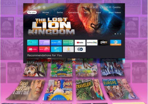 Giao diện thác nước của tivi Coocaa R5 giúp người xem dễ dàng tiếp cận nội dung giải trí