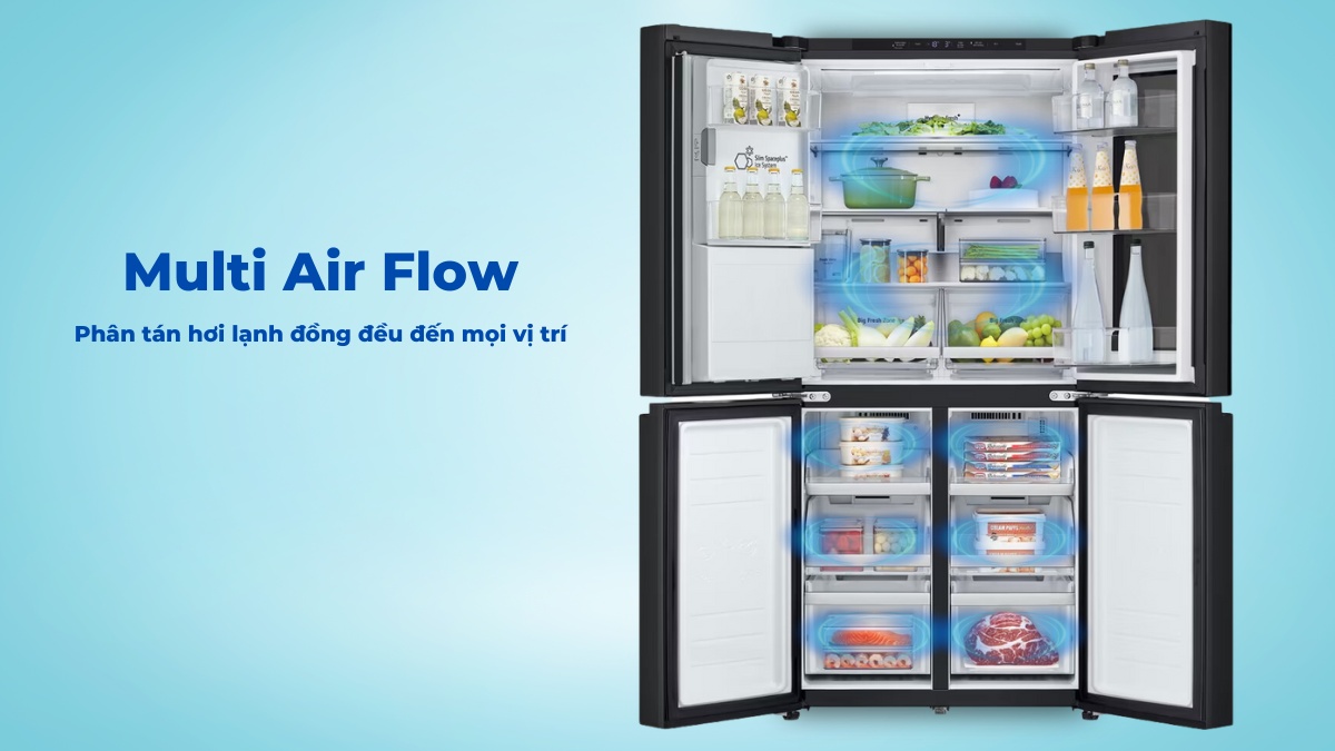 cong-nghe-multi-air-flow-tren-tu-lanh-lg-lfi50blmai Công nghệ Multi Air Flow phân tán hơi lạnh đồng đều đến mọi vị trí trong tủ