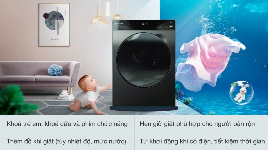 Máy giặt Sharp lồng ngang 8,5 Kg ES-FK852SV-G Máy giặt Sharp lồng ngang 8,5 Kg ES-FK852SV-G