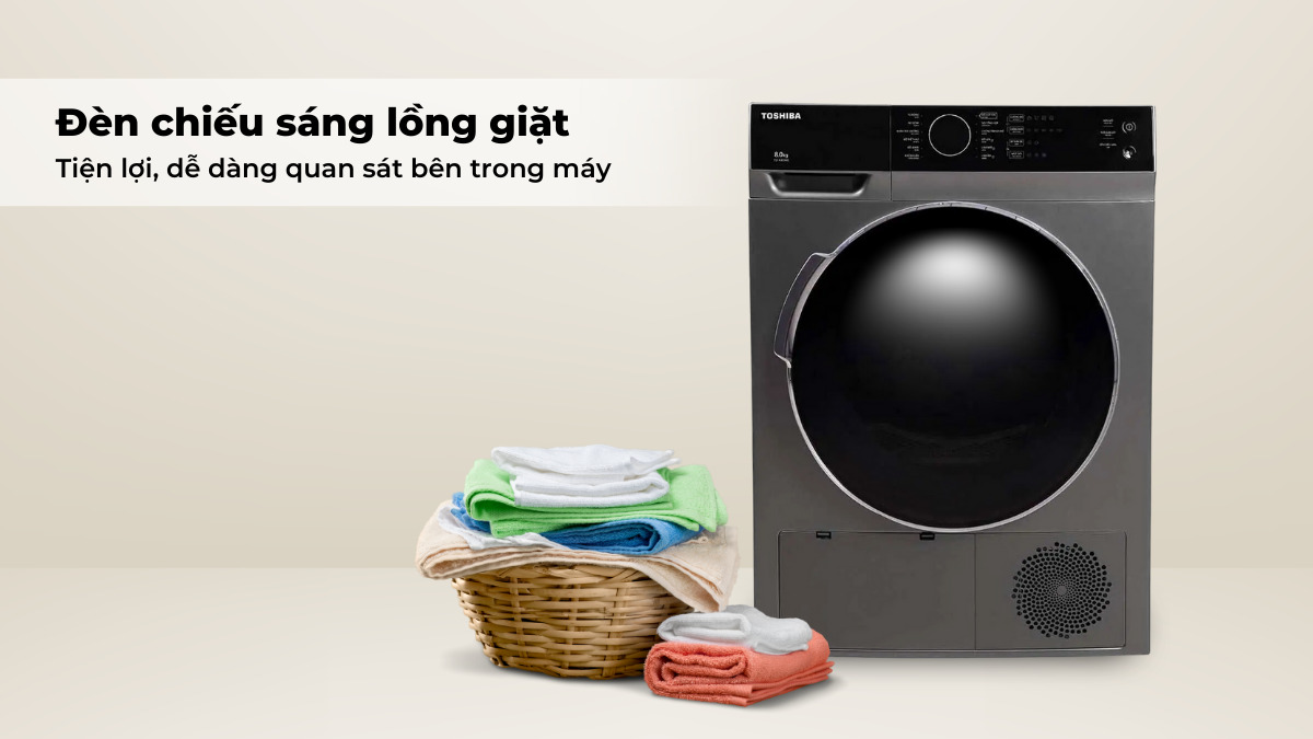 Máy được trang bị đèn chiếu sáng lồng giặt giúp người dùng dễ quan sát